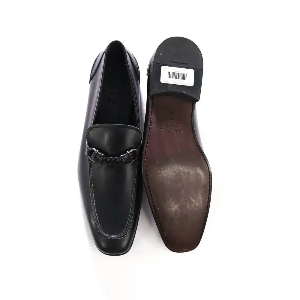 $850 FERRAGAMO - NELLY Black Leather Braided Loafers - 12 D